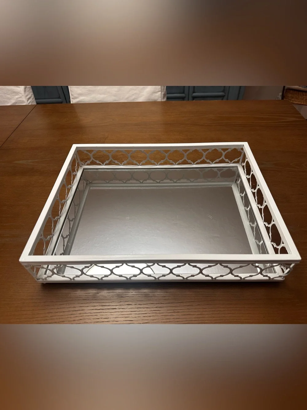 White Decorative Mirrored Tray